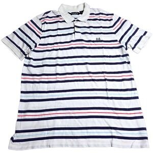 Chaps Striped Polo Shirt Men's Size XL White Navy Blue Red Short Sleeve‎ Crest
